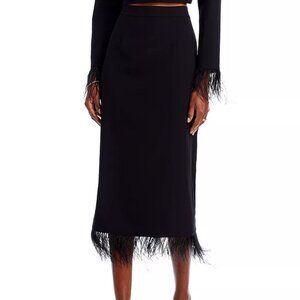 WAYF Kismit Feather Trim Midi Skirt – Black, Size Small, NWT